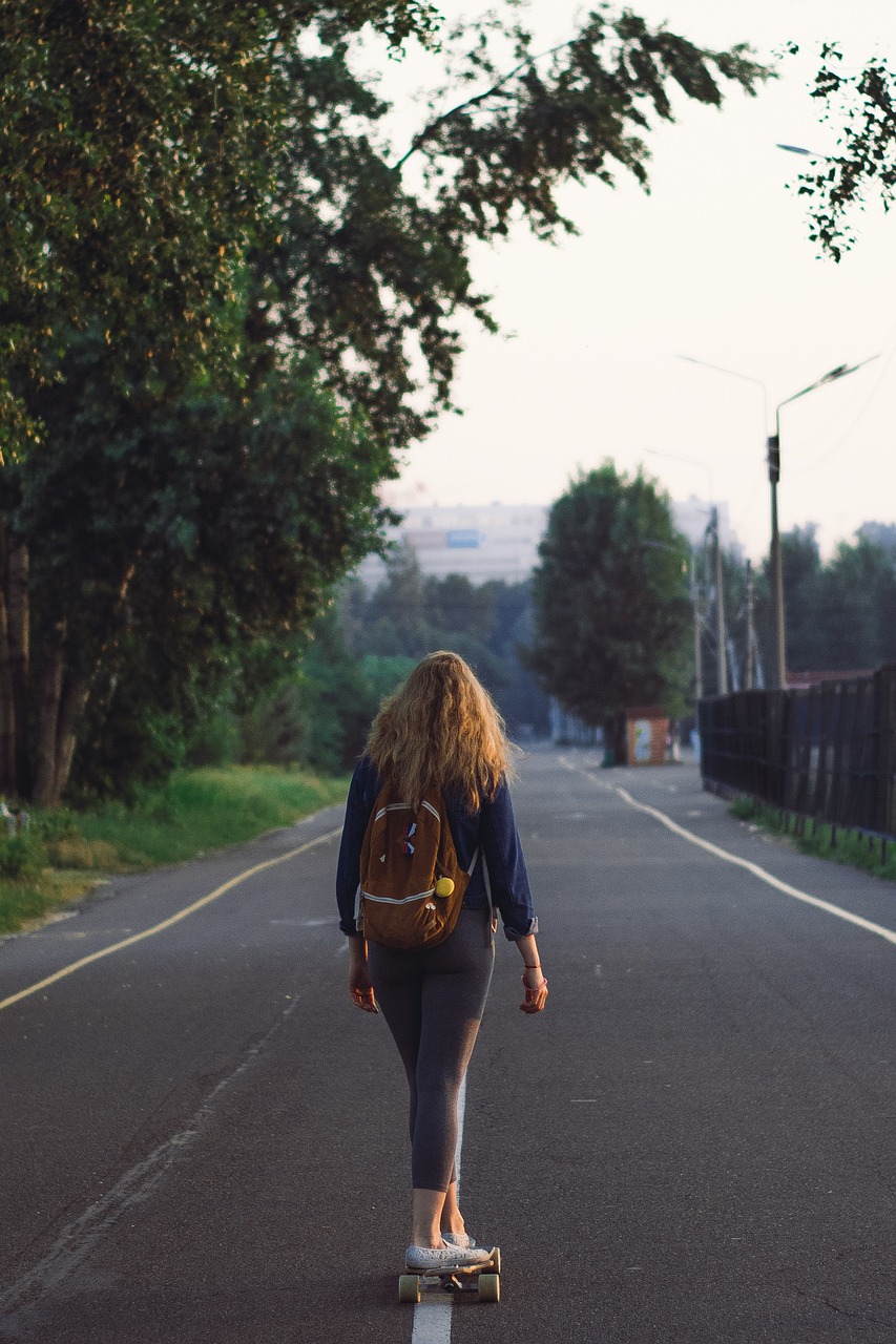 journey, stroll, nature, backpack, asphalt, road, the way, horizon, skateboard, board, girl, hair, journey, journey, journey, journey, journey, backpack, road, skateboard, skateboard
